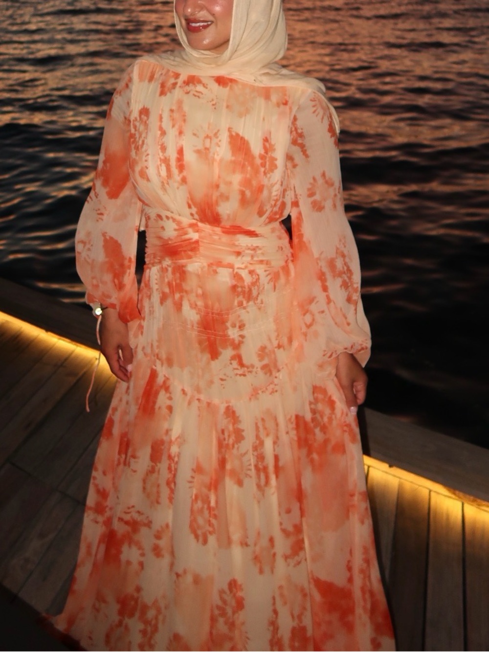ASOS Cream and Orange Tie-Dye Long Sleeve Maxi Dress